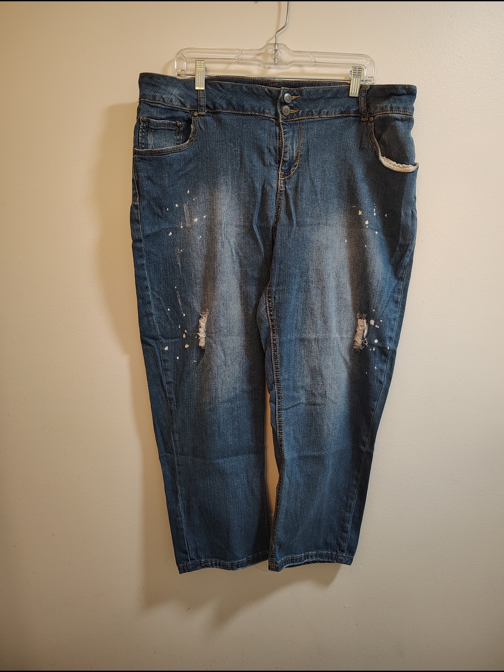 Lane Bryant Dark Blue Distressed Jeans with Paint Detail